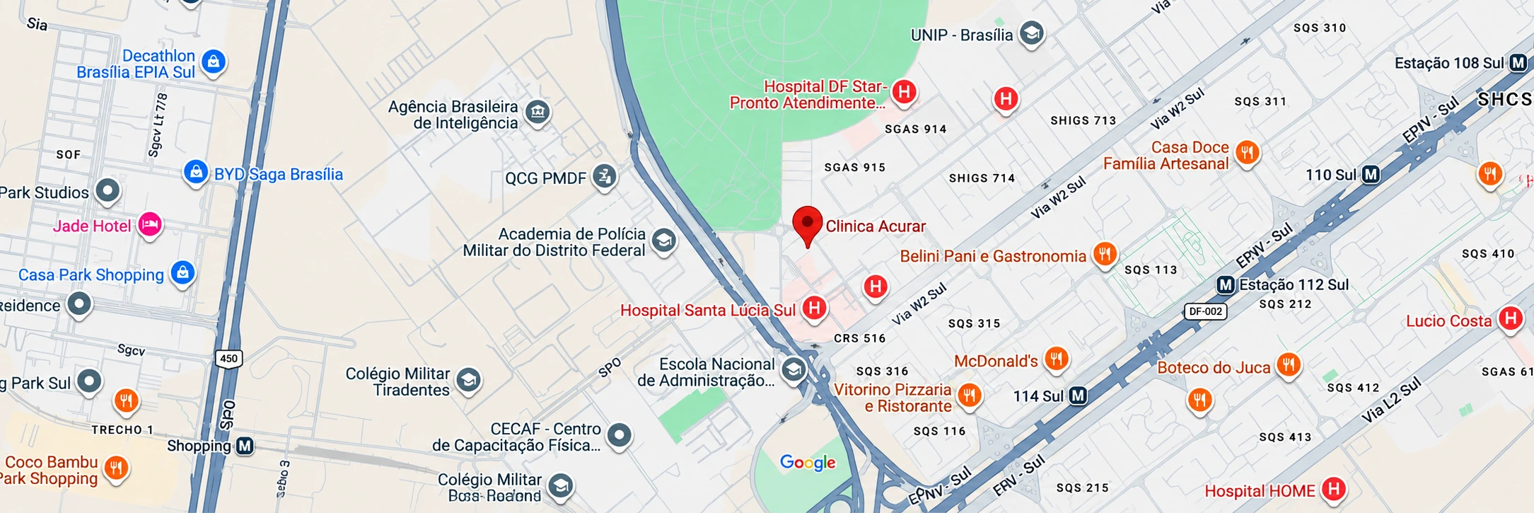 Mapa de localização da Clínica Acurar